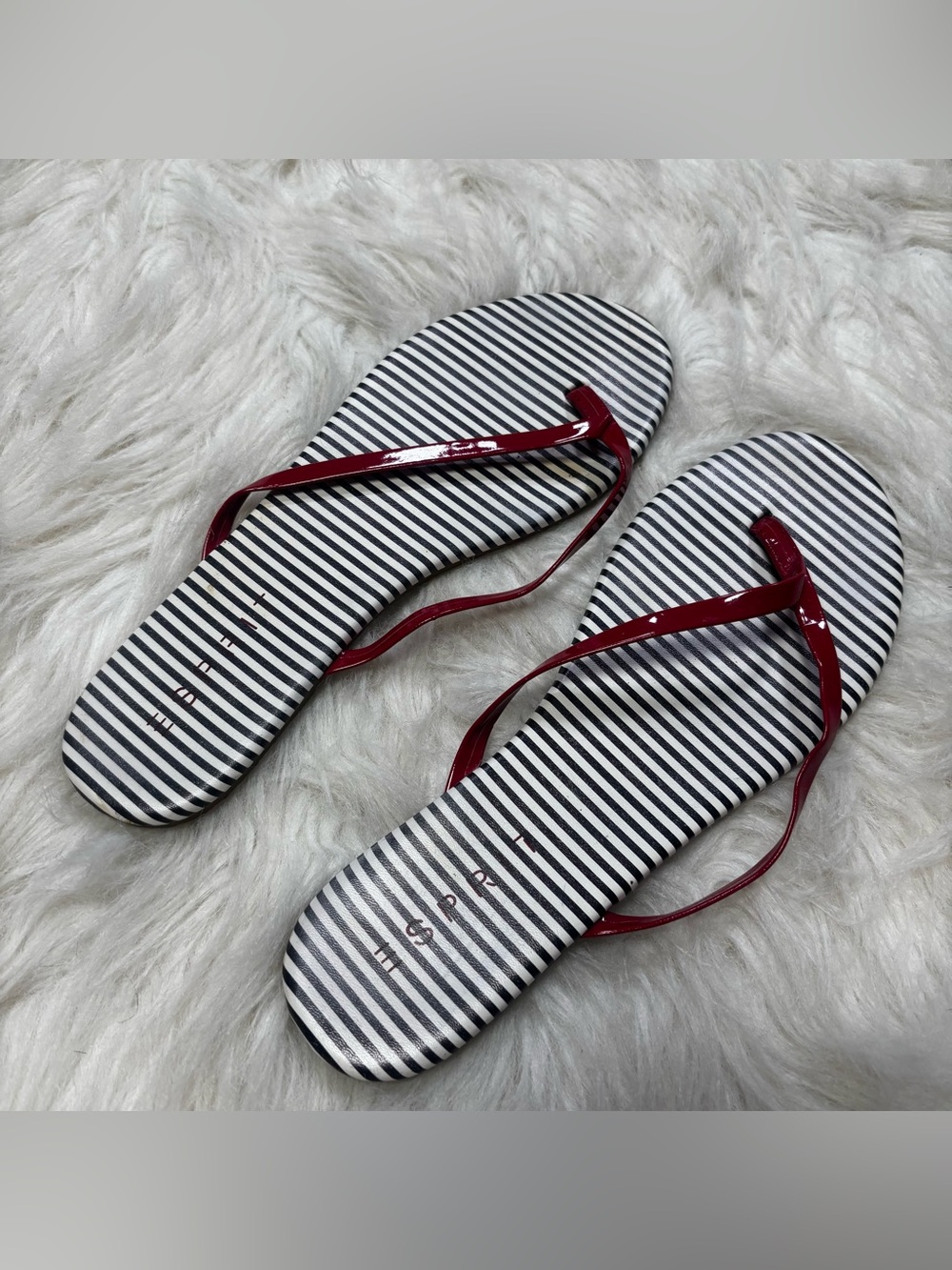 Esprit Classic Striped Footbed Flip Flops with Red Straps size Women’s 8